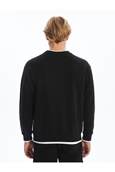 LC Waikiki LCW Casual Bisiklet Yaka Nakışlı Uzun Kollu Erkek Kalın Sweatshirt