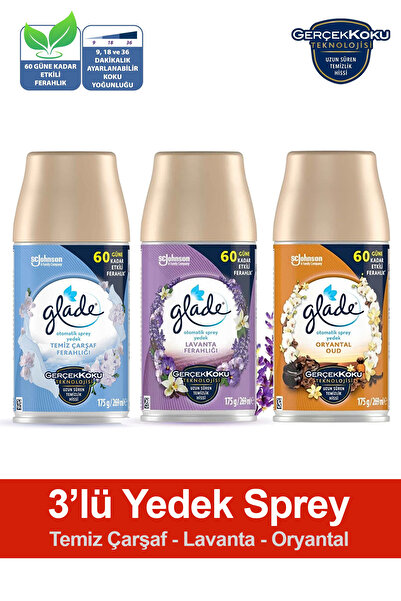 Glade Oda Kokusu Yedek Sprey Temiz Çarşaf Ferahlığı, Lavanta Ferahlığı, Oryantal 3 x 269 ml./175gr.