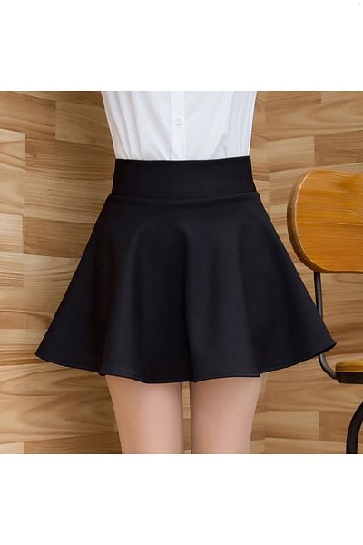 NSMLİFE Fusta mini evazată din satin cu centură neagră de damă