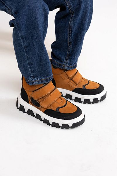 kids A more Toscana Double Velcro Genuine Leather Boy's Boots Tan Color