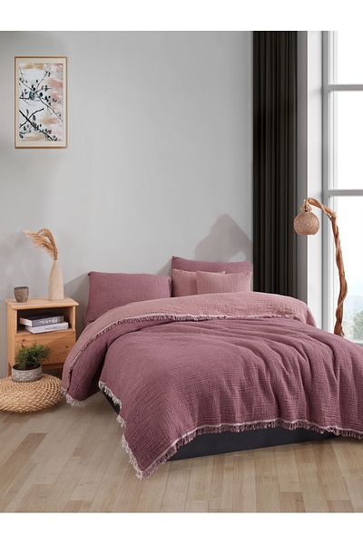 luxtex Reversible, 4 Layers Muslin Bedspread, Sofa Cover, Blanket, Double Size 220 X 230 Cm
