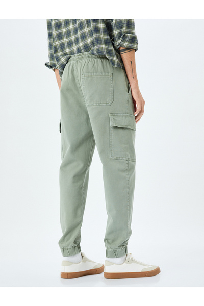 Koton Beli Bağcıklı Pamuklu Gabardin Kargo Cep Detaylı Jogger Pantolon