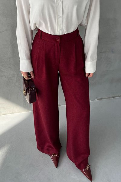 Seda Yalçın Atelier Red Front Pleated Wide Leg Palazzo Trousers