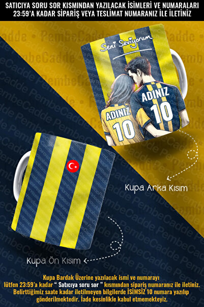 PembeCadde Kişiye Özel Isimli Forma Numaralı Sevgililer Kupa Bardak Kahve Öze...