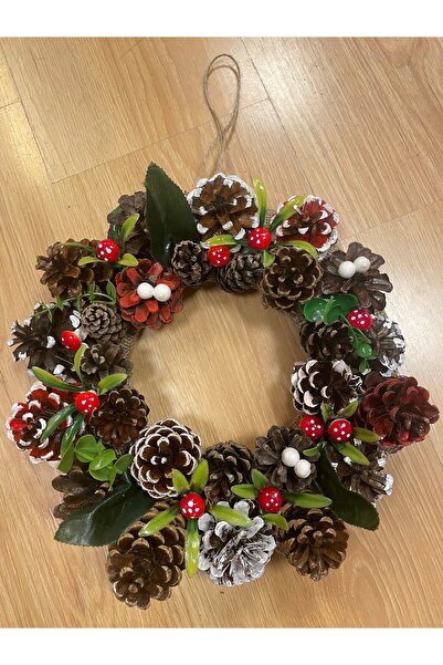 Marrone Χειροποίητο Φυσικό Στολίδι Πόρτας με Χριστουγεννιάτικο Στεφάνι