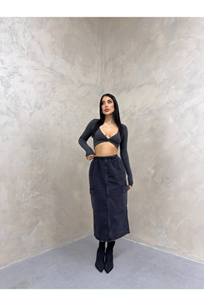 XBELLA DENİM Fusta cu buzunar Commando afumat