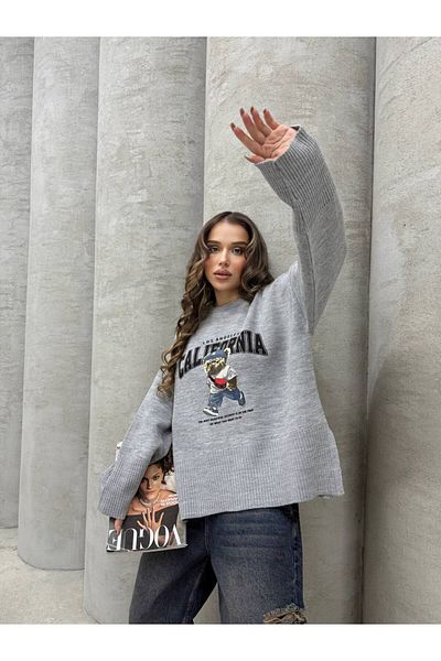 İLKCET MODA Pulover oversize din tricotaje cu imprimeu Teddy Bear