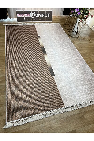 Zümrüt Ev Tekstil Dijital Baskılı Makinede Yıkanabilir Dot Taban Halı Olena K...