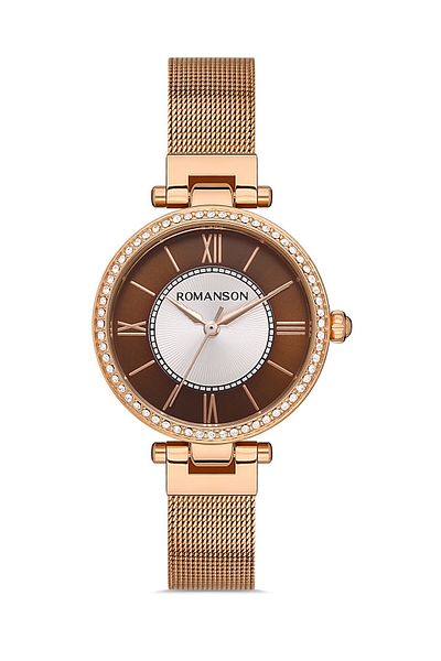 Romanson Rm8A20Tlrrab6R Steel Mesh Cord Rose Gold Color Stone Women's Wristwatch