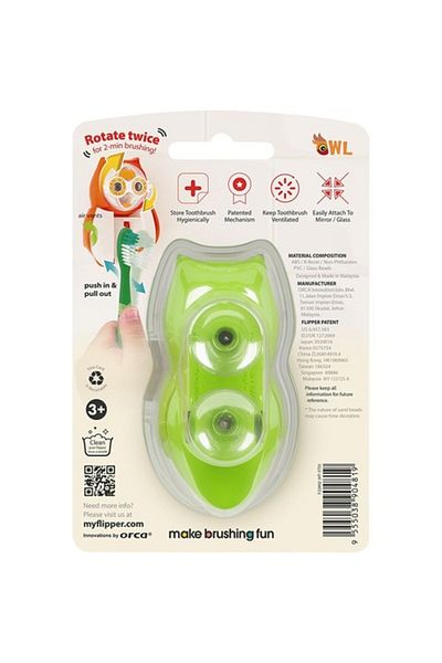 Flipper Green Owl Figured Toothbrush Storage Container
