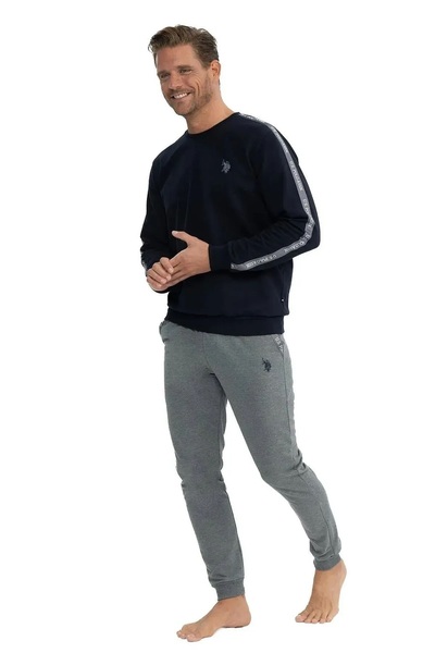 U.S. Polo Assn. US POLO LİSANSLI BİSİKLET YAKA PAMUKLU ERKEK UZUN KOL PİJAMA TAKIM