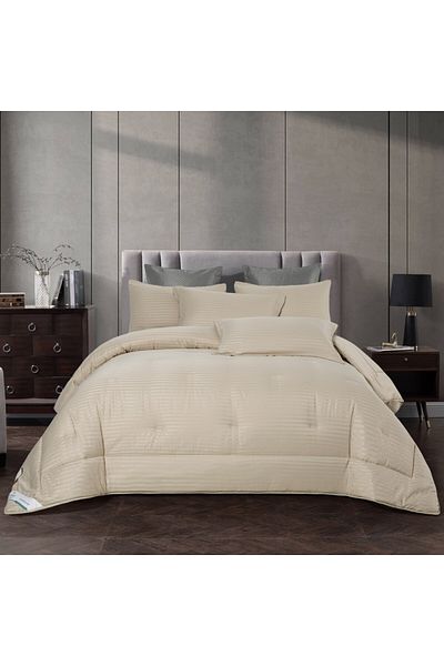 Donetella 4-Piece Comforter Set– Single Size 170x230 cm, Microfiber,Hotel Style Thin Striped (350 Gsm).