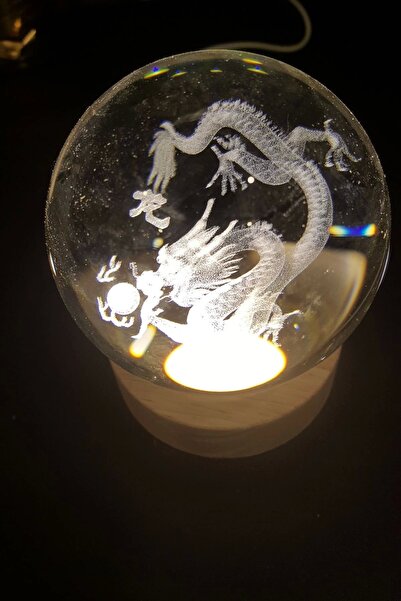RaHan Dragon Ejderha 3D Led Işık Cam Küre Tek Renk Gece Lambası Feng Shui 8 c...