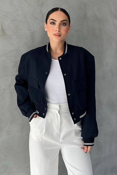 Seda Yalçın Atelier Navy Blue Rib Detailed Bomber Jacket