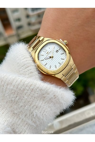 FERRO Brand Yellow Color Steel Cord, Cornered Case Women's Wrist Watch+Bracelet