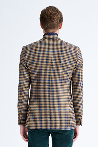 Edwards Erkek Kahverengi Delfino Kazayağı Desenli Yün Kaşmir Karışımlı Ceket