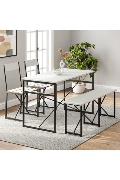 Güzelkan Mutfak Masası Bench Bank 120x60 Masa Set 2 Adet Sandalye Yemek Masası