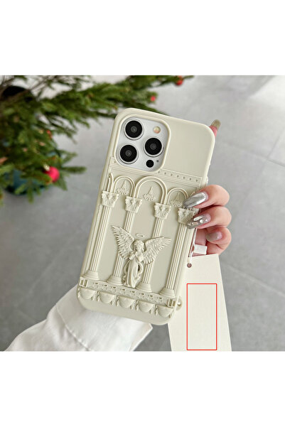 FİŞNEİLETİŞİM حافظة آيفون 16 برو متوافقة مع نمط الملاك ثلاثي الأبعاد (EKRU)