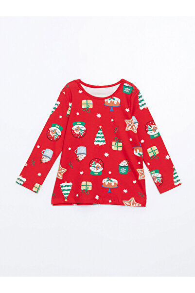 LC Waikiki Red Crew Neck Printed Girls Pajamas Set
