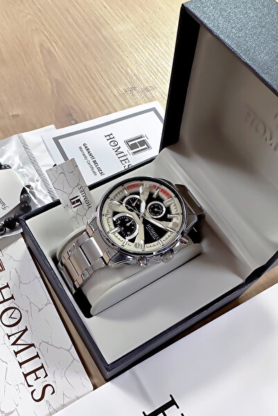 Homies Multifonksiyon Erkek Kol Saati 3 Atm Su Geçirmez Gümüş Renk Çelik Kordon Hediye Bileklik Hme2035c1