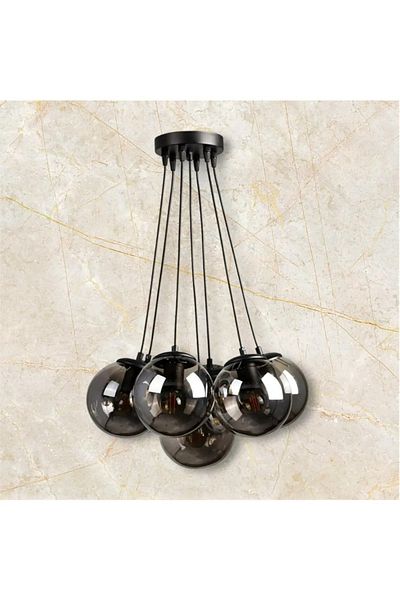 VENON 7-Piece Black Case Smoked Glop Glass Pendant Lamp Chandelier Sport Chandelier Room Chandelier