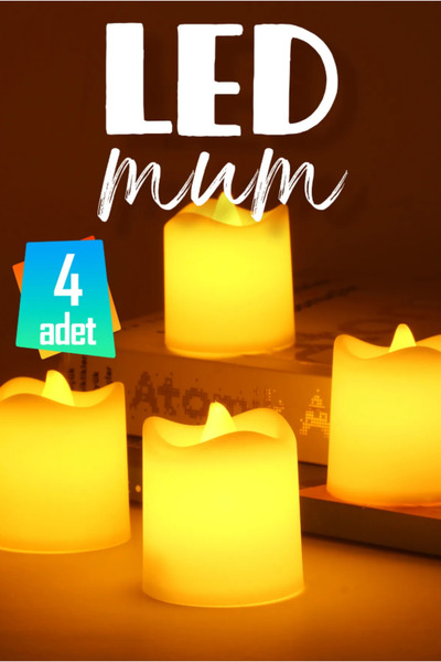 ByKurt 4 Adet Mat Beyaz Mini Led Mum Seti Pilli Dumansız Alevli Ledli Dekorat...