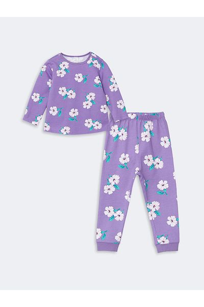 LC Waikiki Lcw Kids Purple Crew Neck Floral Girls' Pajamas Set