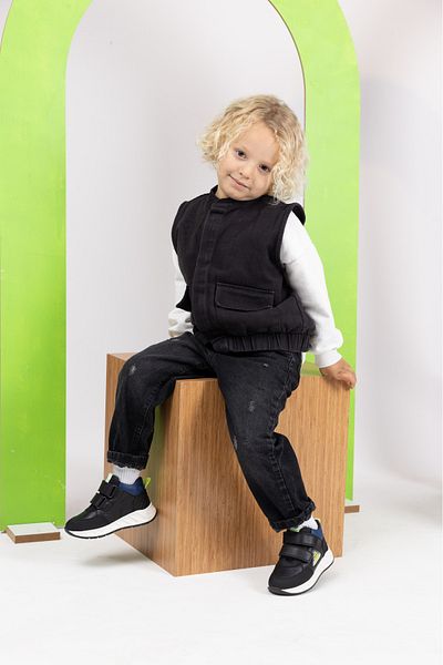 kids A more Uden Double Velcro Genuine Leather Boy's Boots Black