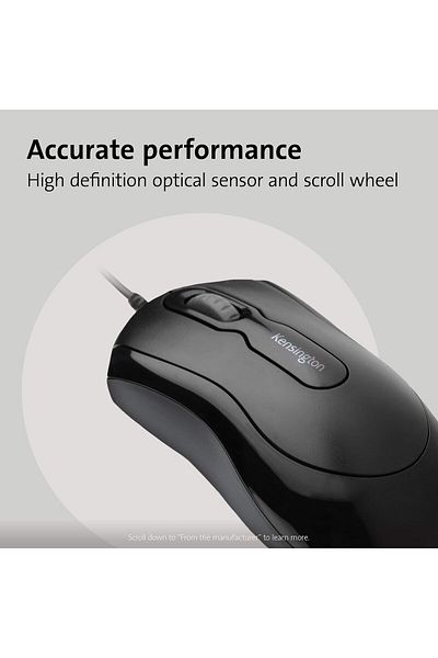 KENSINGTON Wired Optical USB Desktop Mouse, Ambidextrous Design with Scroll Wheel Computer Mouse