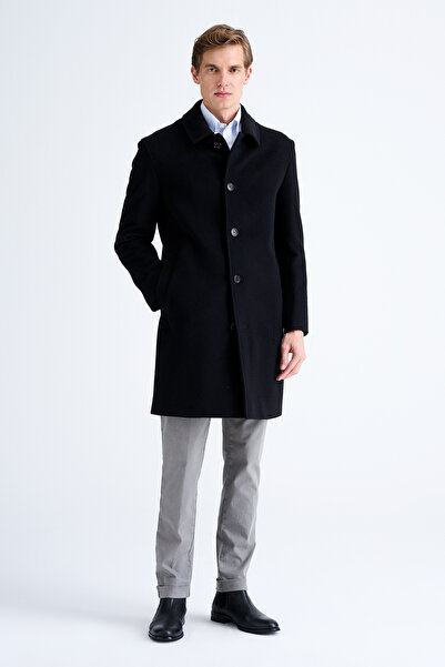 Edwards Erkek Siyah Yün Klasik Palto