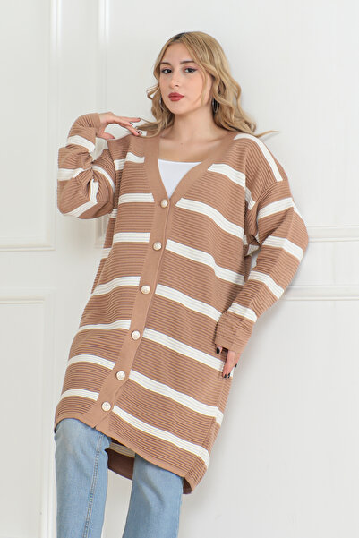 DESTEMODA Πλεκτό πουλόβερ με ρίγες με κουμπιά Vizon 1019