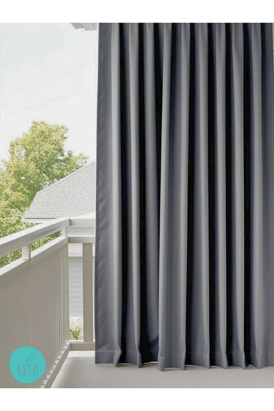 esin tekstil Anthracite Balcony Curtain with Cornice - Luxury Tailored Tarpaulin