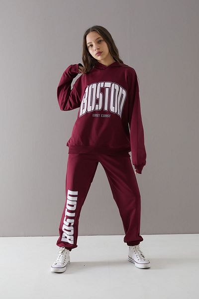 Cansın Mini Claret Red Hooded Girl's Tracksuit - Boston Written 19759