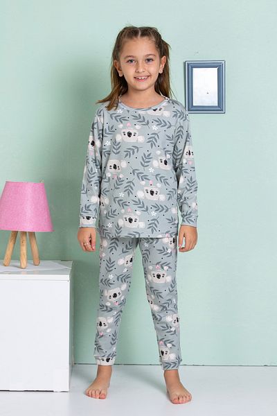 elmas kids Girl's and Baby's Cute Koala Print Gray 100% Cotton Pajamas Set