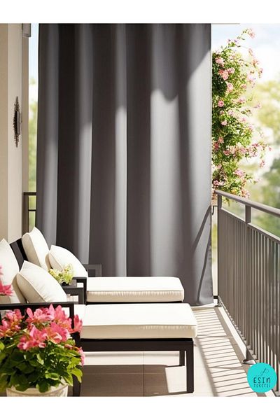 esin tekstil Anthracite Balcony Curtain with Cornice - Luxury Tailored Tarpaulin