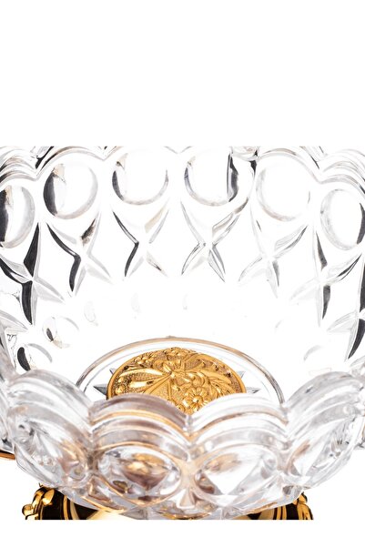 Dania Glass sweet dish with a golden metal stand and base with crystal decor