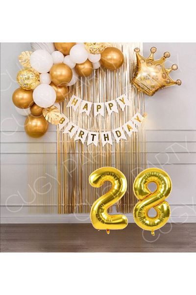 CUGY Gold White King & Queen Crowned Birthday Party Celebration Set with Adult Age Options