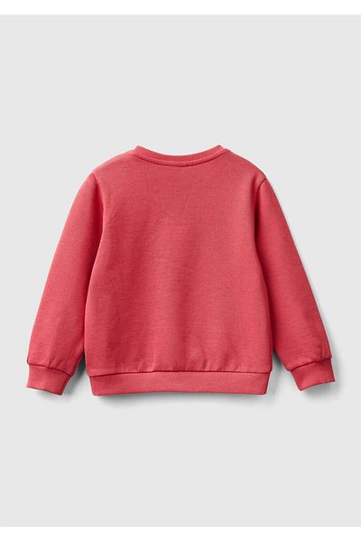 United Colors of Benetton Dried Rose Rib Detailed Girl's Sweatshirt - Crew Neck, Front Embroidered