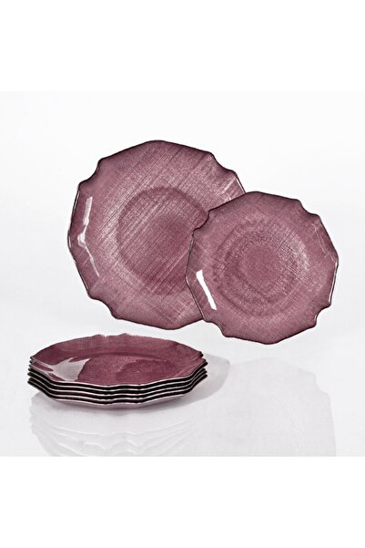 Armadan 6'lı Mürdüm Sedefli Pasta Tabağı Seti-1 Sunum Tabağı,6 Pasta Tabağı