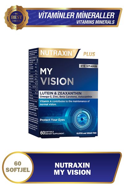 Nutraxin My Vision Eyes Vitamin 60 Soft Gel - Lutein, Zeaxanthin, Omega3, Zinc, Astaxanthin, Beta Carotene