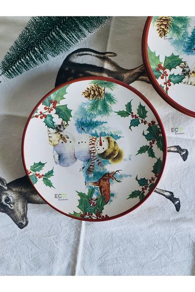 ECO KİTCHEN New Year's Special - 6-Piece Snowman Cake Plate