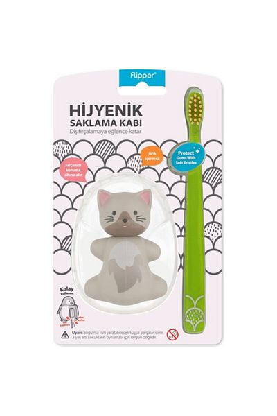 Flipper Hygienic Fun Cat Figured Storage Container and Children's Toothbrush Set