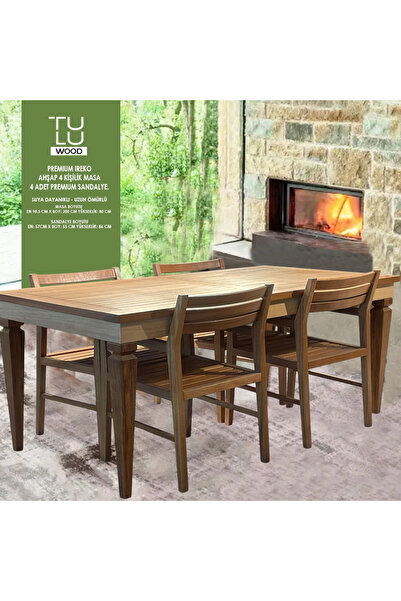 Tuluwood PREMIUM IREKO AHŞAP 4 KİŞİLİK MASA 4 ADET PREMIUM SANDALYE