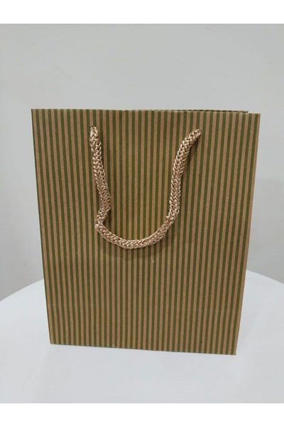 shop Kraft Bag with Rope Handle Fine Green Stripes (14X17 cm) (Pack of 10)