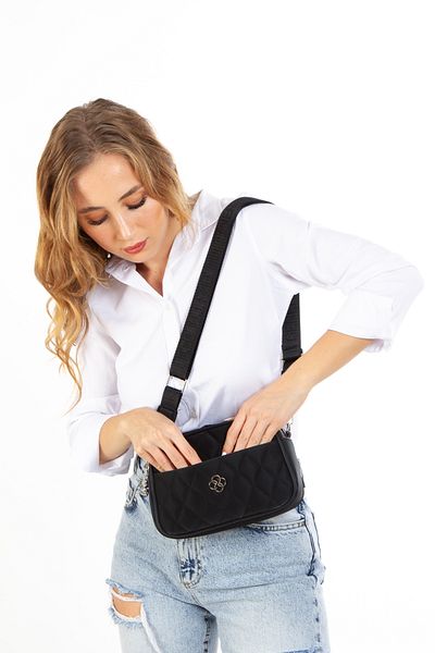 Adelina Bags Geantă de umăr neagră zilnică matlasată brodata pentru femei