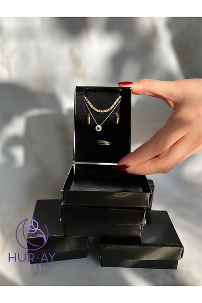HUR-AY PACK Black Cardboard Jewelry Box/Necklace, Ring, Earrings, Bracelet, Set of 5 Box/Pack of 24/with Black Sponge Inside