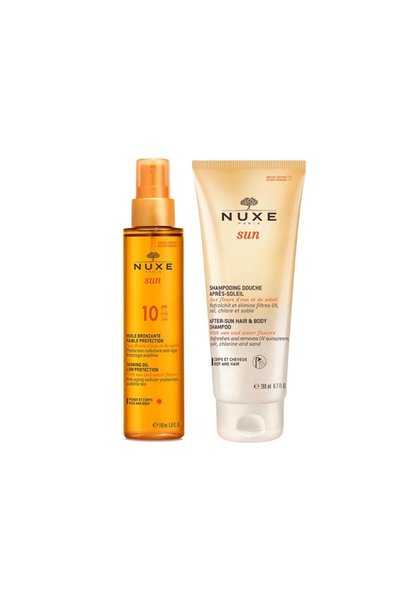 Nuxe زيت تسمير الوجه والجسم بعامل حماية من الشمس SPF10 150 مل شامبو مرطب للشع...
