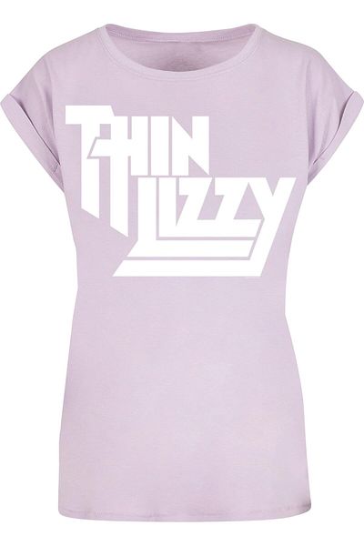Merchcode Ladies Thin Lizzy - Tl Stacked Logo White Extended Shoulder Tee