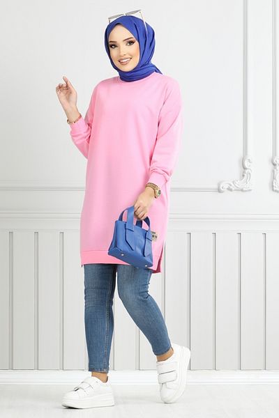 ModaMerve Pink Side Slit Tunic - 20455Ett902-M