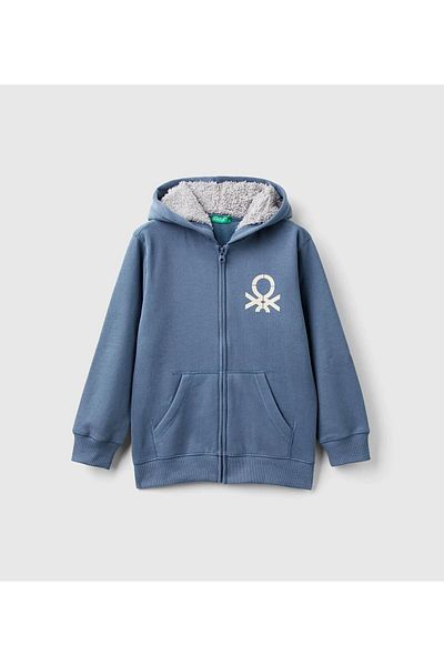 United Colors of Benetton Boy's Blue Aviator - Logo imprimat, Detaliu buzunar, Fermoar, Glugă S
